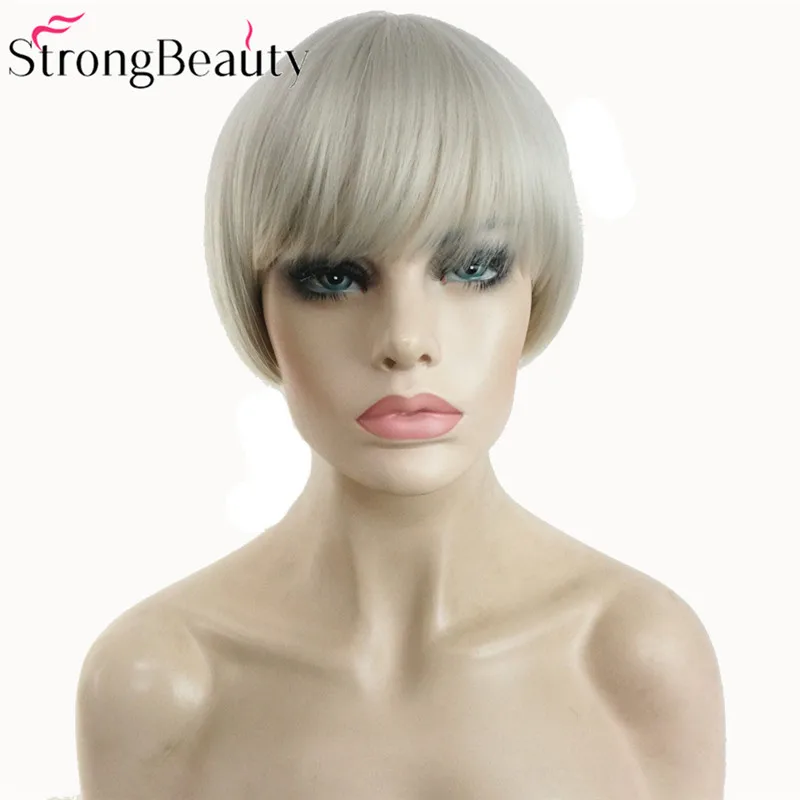 StrongBeauty синтетический белый серый короткий парик Боб волосы термостойкие
