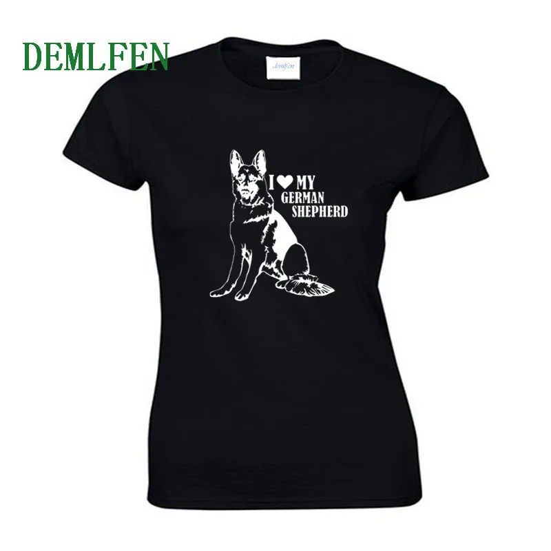 Летняя женская хлопковая футболка с надписью I Love German Shepherd модная короткими