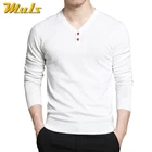 Свитер мужской из чесаного хлопка, с V-образным вырезом, длинным рукавом, весна 2018, 5 цветов, M-4XL