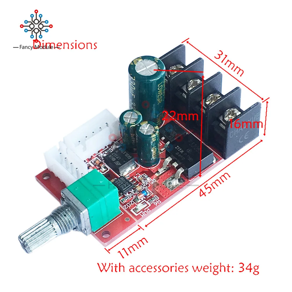 DC10-50V 15A контроллер скорости двигателя постоянного тока с ручкой крышки