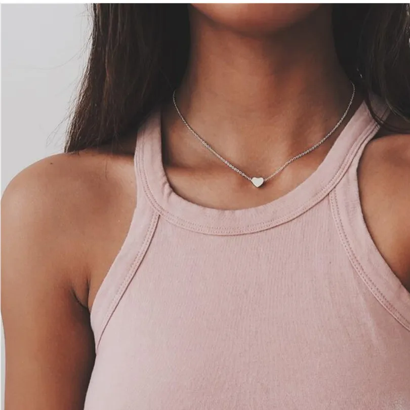 AMADER 2019 Новый Золотой посеребренный маленький Сердце ожерелье s Bijoux для женщин