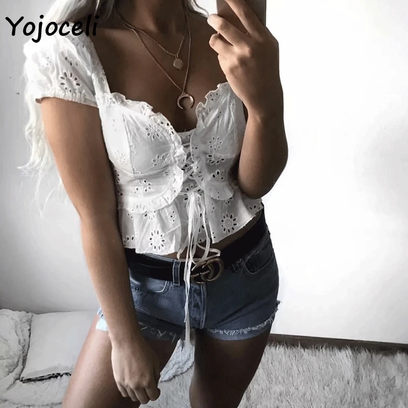 Блузка Yojoceli женская летняя кружевная с вырезом лодочкой| |