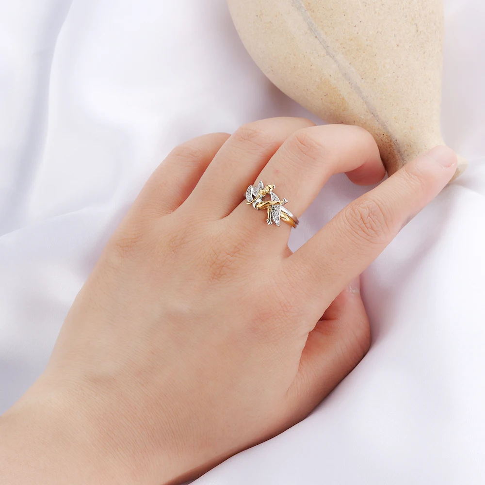 1 шт. Фэнтези Позолоченные двухцветные милые волшебные кольца эльф Ангел