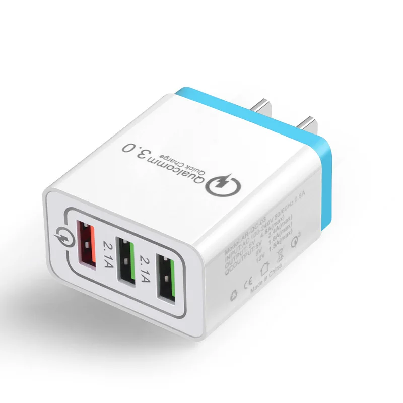 100PCS Fast Quick Usb Wall Travel Charger QC 3.0 Three Usb Ports SmartPhone Chargers US&EU Fast Charging By Free DHL