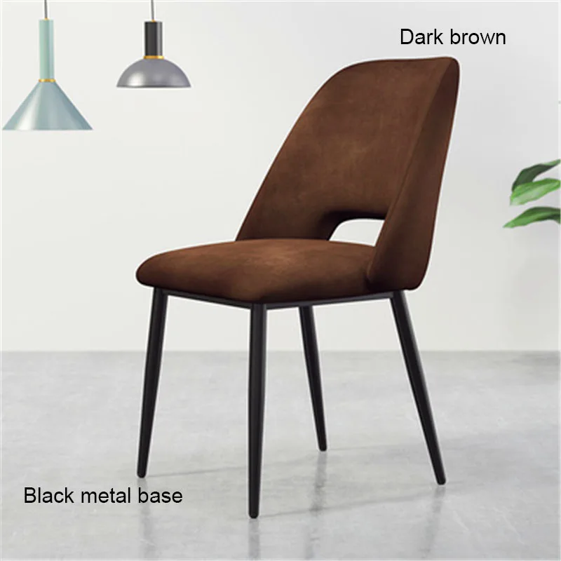 Black baseDark brown Современный минималистичный скандинавский обеденный стул из нержавеющей стали, Повседневная мебель, домашний стул, ресторан, кухонный диван для кафе, стул для офиса - Цвет: Black baseDark brown