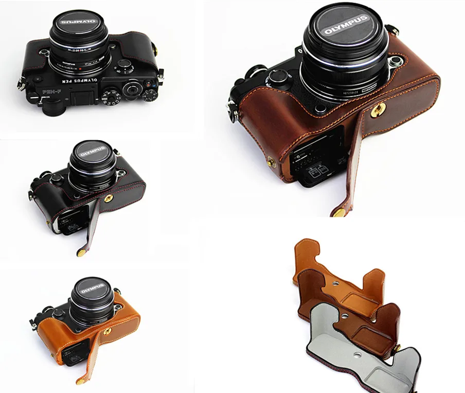 Модный чехол для камеры Olympus pen f penf из искусственной кожи с отверстием батареи|camera