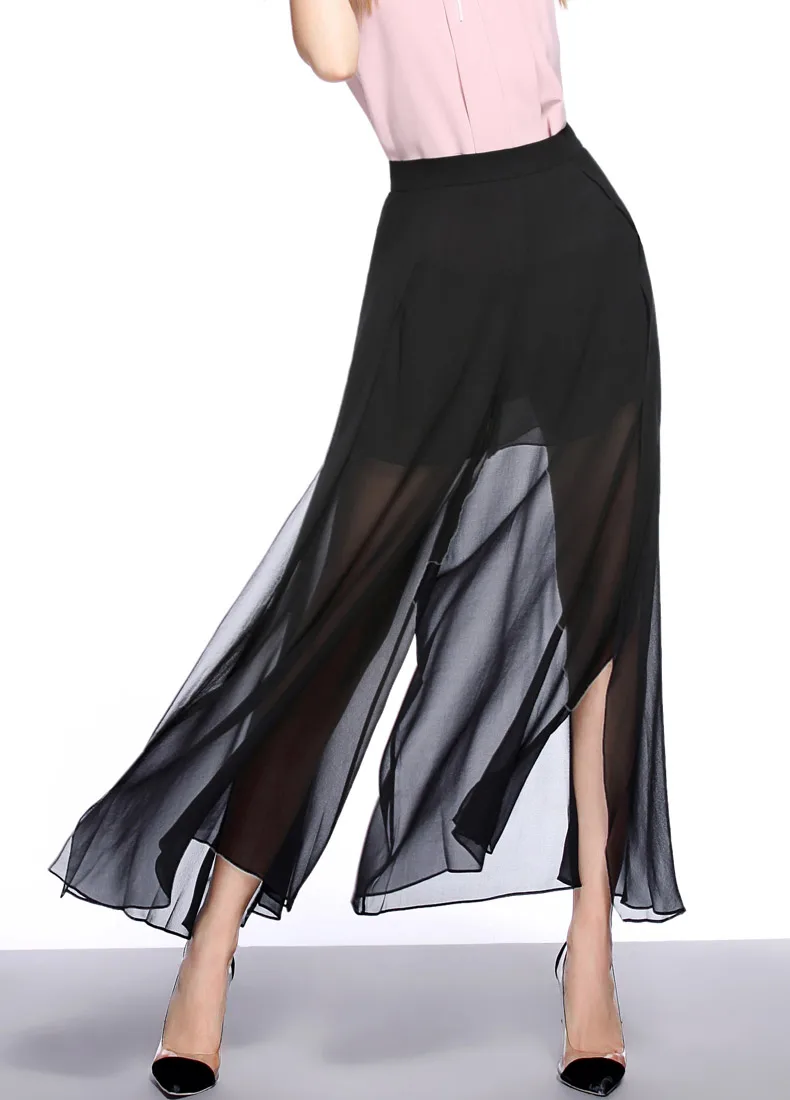 

Customize womens summer split chiffon wide leg pants hollow-out slacks Ankle-length pants female trousers