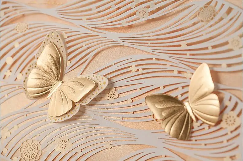 Лазерная резка золота Цвет Свадебное приглашение с Золотой 3D бабочка | Дом и сад