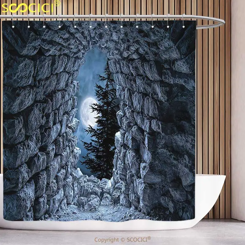 

Занавеска для душа в готическом стиле, штора для душа с светильником, ночью, небом, темным готическим декором, полная луна, страшный ужас, Средневековая готическая тема, художественное оформление