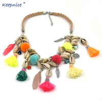 new bohemian boho choker necklaces colorful tassel pendants necklaces natural shell beaded maxi statement necklace for women