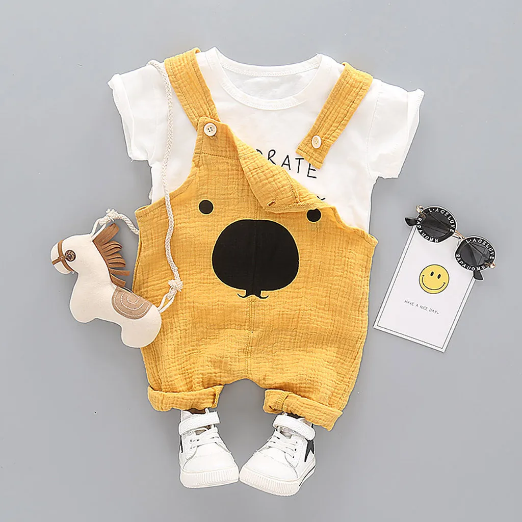 Детские топы с рисунком для маленьких мальчиков футболка комбинезон штаны 2