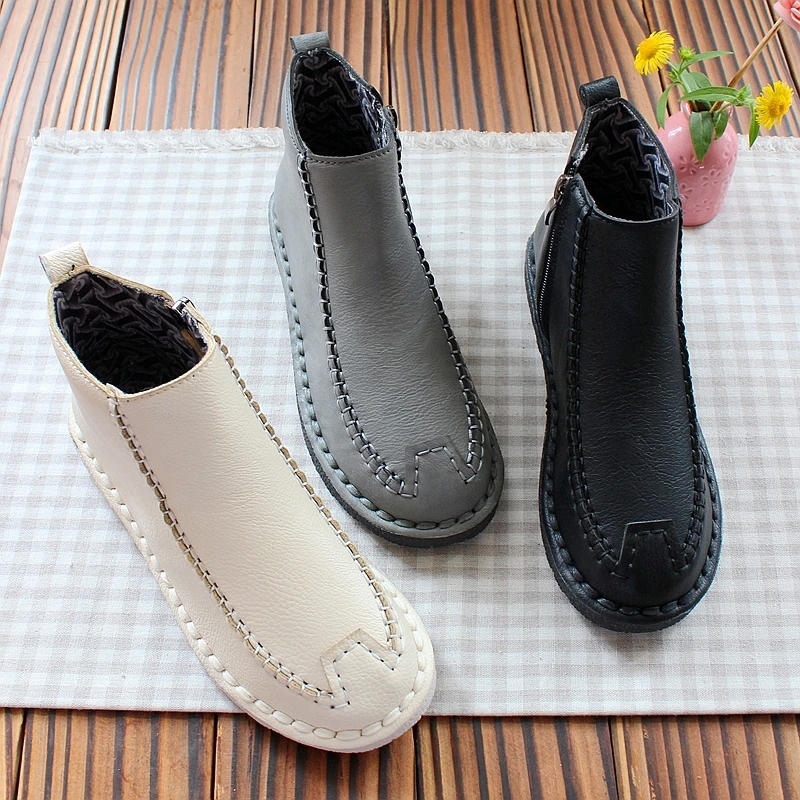 Новинка осени 2019 женская обувь ручной работы на плоской подошве Ботинки Martin