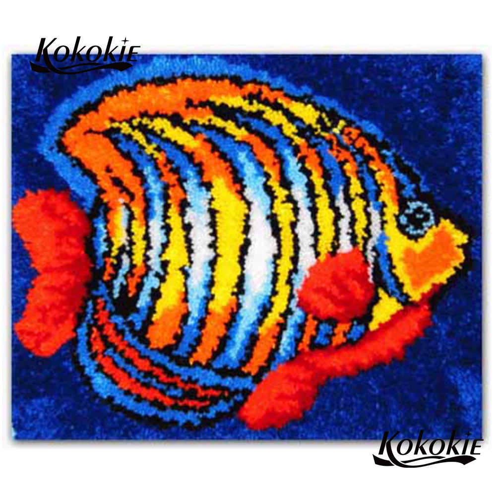 

diy tapijt latch hook rug canvas fish printing vloerklee foamiran for needleworkset knooppakket cartoon crochet tapis knoopkusse