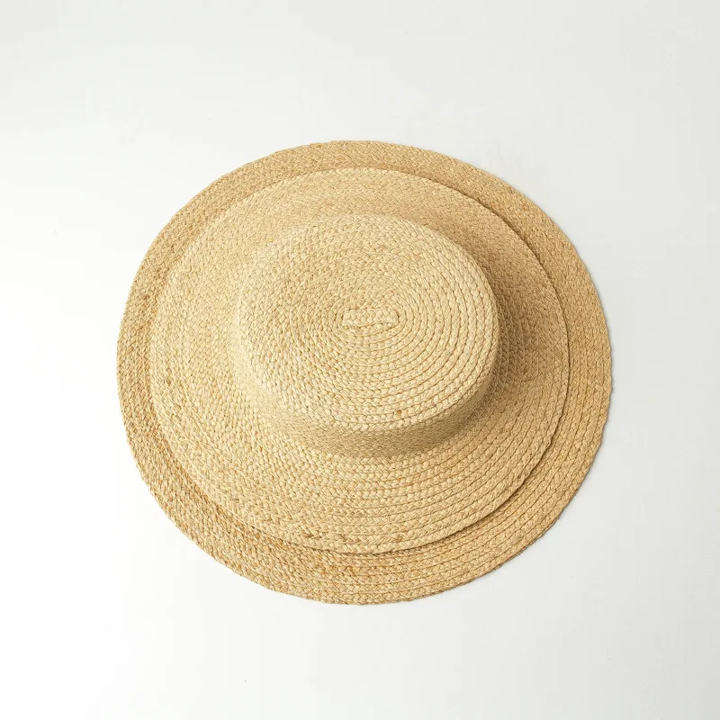 

01907-HH7358 HANDMADE natural raffia solid flat fedoras cap men women leisure panama jazz hat