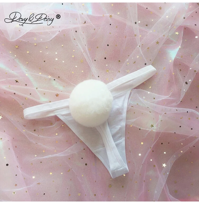 DAVYDAISY, женские сексуальные стринги с кроличьим хвостом, хлопковые съемные трусики со съемным хвостом, милое пушистое нижнее белье, трусы с кроликом для девочек, нижнее белье, UN608