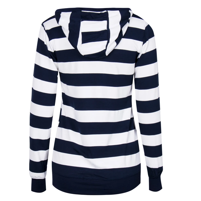 

Fall Winter Warm Coat Casual Active Long Sleeve Zipper Hooded Blue Striped Thick Coat Outwear Sunsuit Women Clothing S/M/L/XL