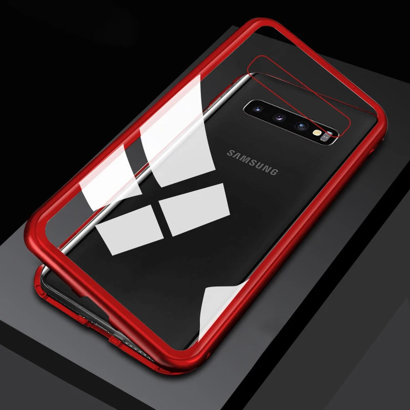 Магнитный адсорбционный металлический чехол для телефона samsung Galaxy S10 Plus S8 S9 Plus S10Plus S10 Роскошный ультра Магнитный стеклянный чехол - Цвет: Red