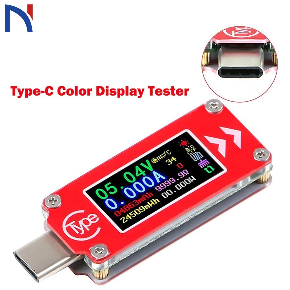 

USB-тестер TC64, вольтметр-амперметр с разъемом Type-C и цветным ЖК-дисплеем