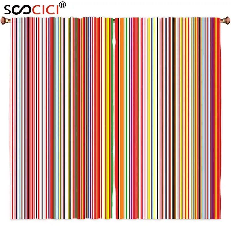 

Window Curtains Treatments 2 Panels,Rainbow Colorful Thin and Thick Vertical Stripes with Digital Effect Vibrant Stylized Lines