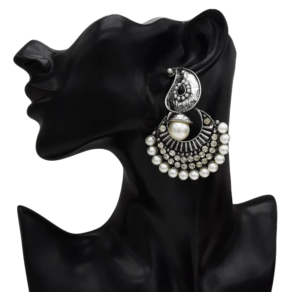 Египетские индийские серьги Jhumka, турецкие Женские винтажные золотые жемчужные серьги-капли с большим цветком, стразы, массивные вечерние серьги