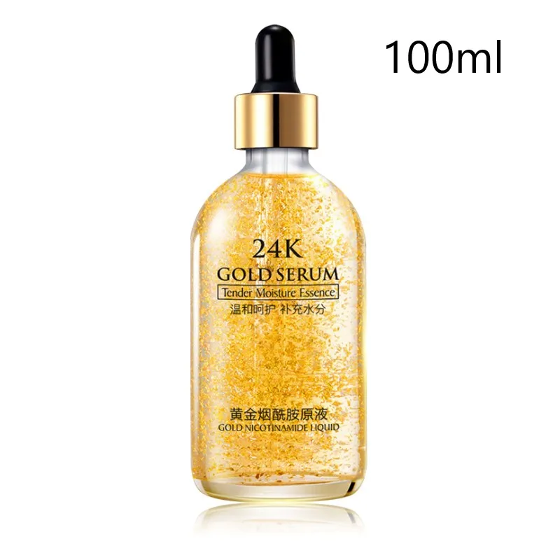 100 ml 24K Золотая Сыворотка для лица и маска с гиалуроновой кислотой набор увлажняющий отбеливающий лифтинг укрепляющая эссенция антивозрастное восстановление лица Уход за кожей - Цвет: 100 ml