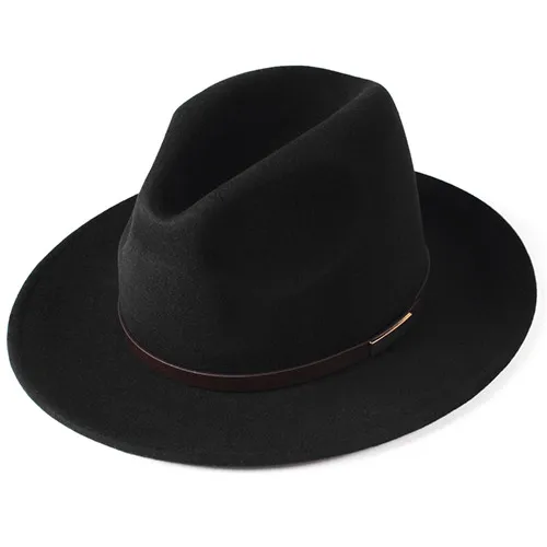 Черный FURTALK Fedora шляпа для женщин и мужчин австралийская шерстяная фетровая шляпа с широкими полями винтажная джазовая фетровая шляпа для пары зимняя шапка для женщин - Цвет: Черный