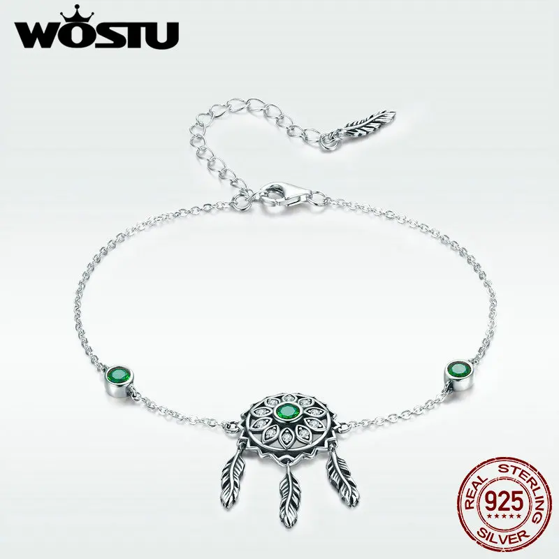WOSTU/горячая распродажа Стерлинговое Серебро 925 пробы зеленая цепочка Ловец снов и