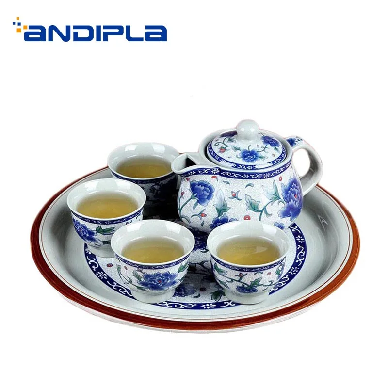 

6PCS/Lot Teaware Set Jingdezhen Blue and White Porcelain Vintage Tea Set / 85ml Teacup + 500ml Teap Tray Kit As Christmas Gifts