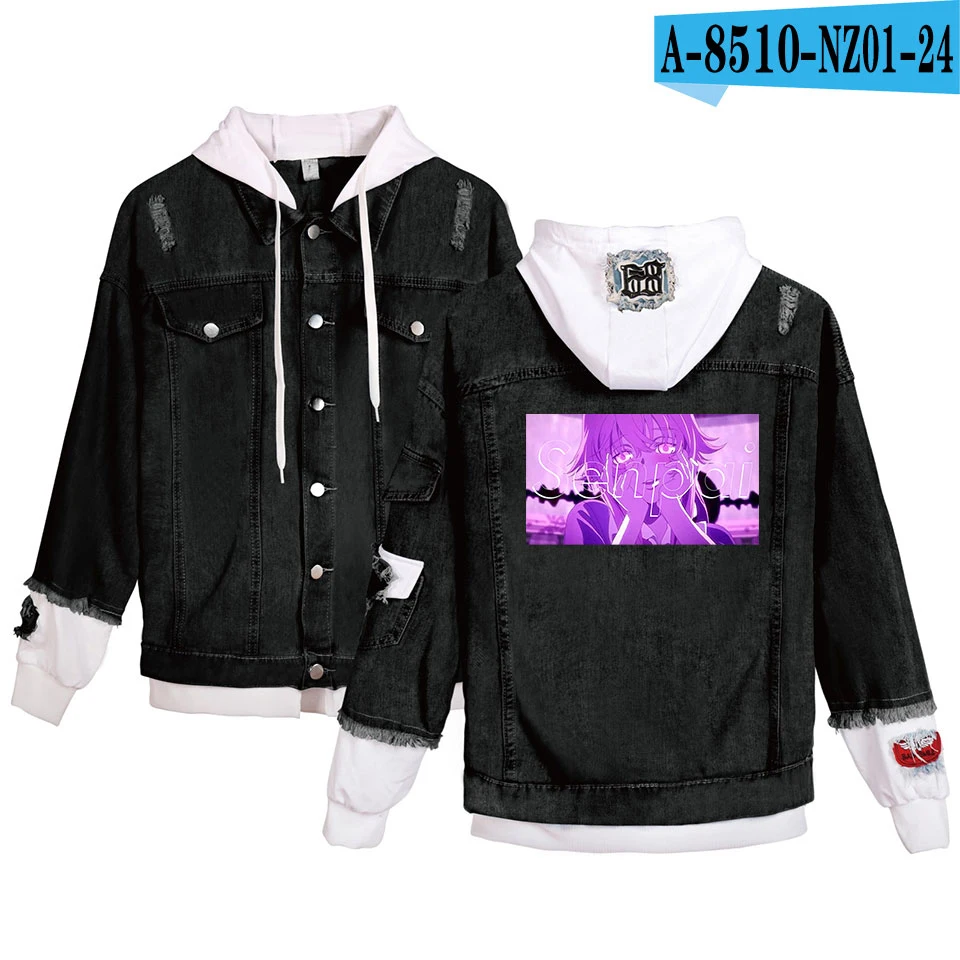 Senpai Women Denim Jacket Girls Casual Ripped Hole Jeans Coat Female Plus Size Hooded Outerwear Spring Autumn Jackets