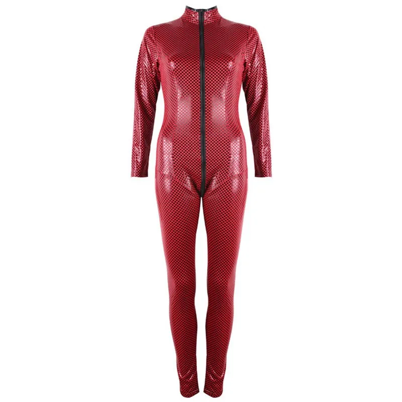 Черный и красный сексуальный женский комбинезон из искусственной кожи латексный
