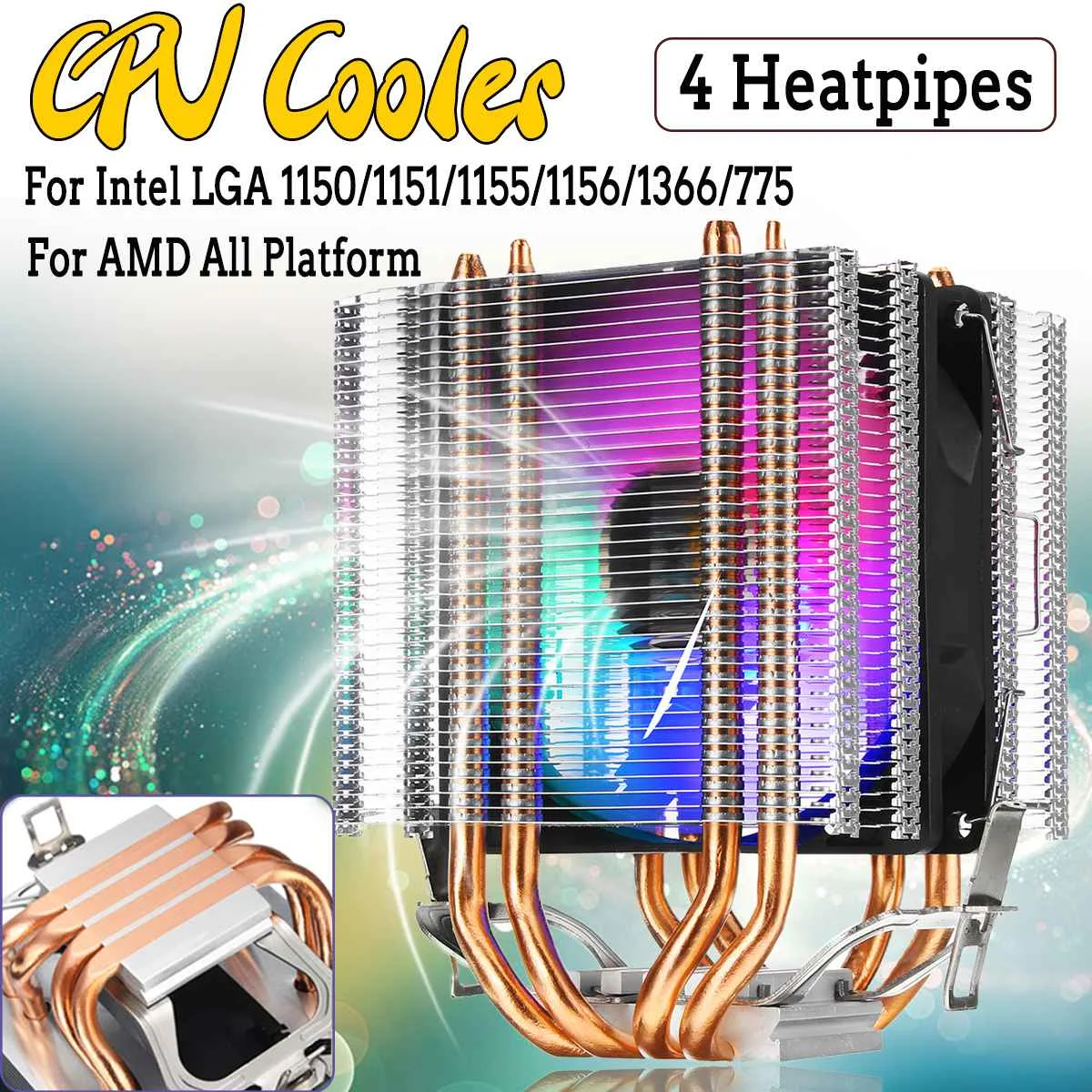 Двухбашенный кулер для ЦП RGB 4 медных тепловых трубки контактный тихий