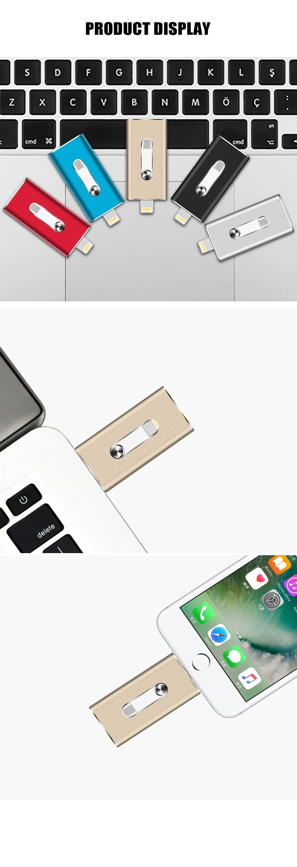 USB флэш-накопитель 128 Гб 64 ГБ 32 ГБ 16 ГБ для iPhone X 8 7 plus iOS Android Phon flash drive Lightning Pen drive 3 в 1 Memory Stick