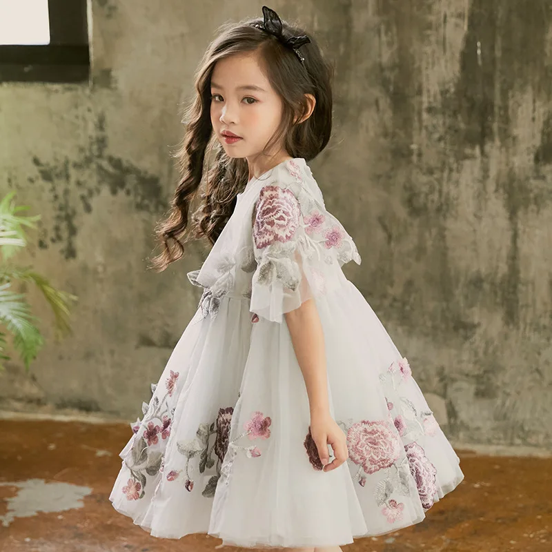 Flower Girls Dress Kids Vintage Embroidery for Summer Children Clothing Teenage Princess Girl Party D0801 | Детская одежда и обувь