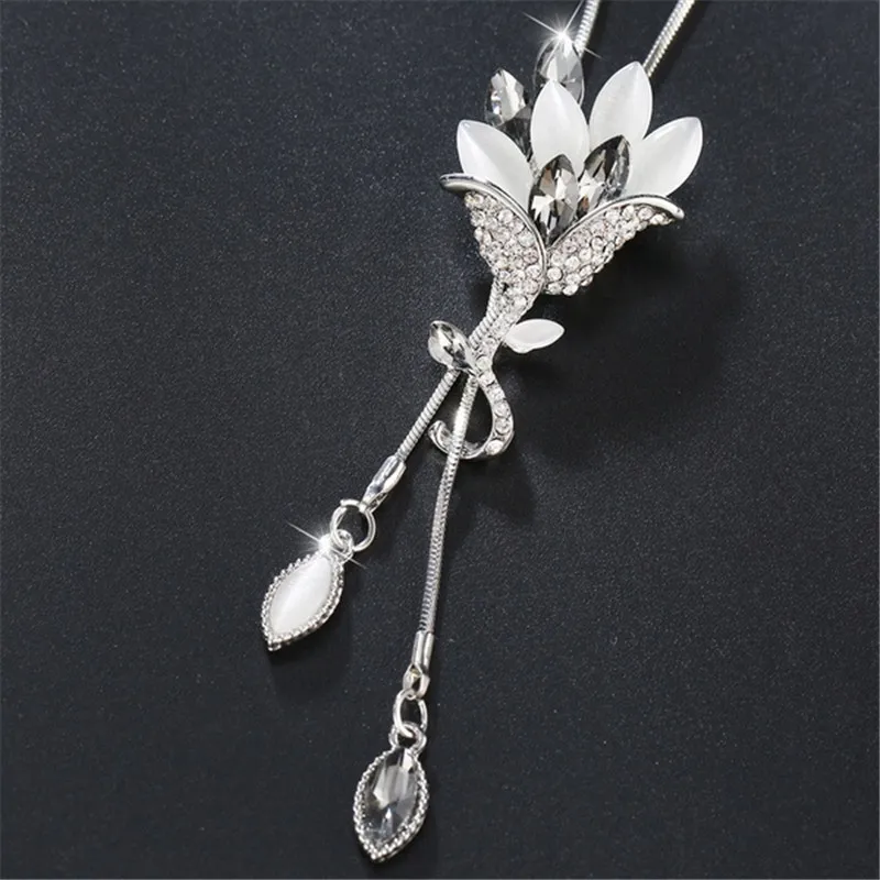 Lemon Value Fashion Statement Crystal Pendant Necklace Trendy Rhinestone Opal Long Sweater Chains Women Jewelry ZL240 | Украшения и
