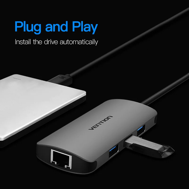 Vention USB C Ethernet адаптер usb-концентратор 3 порта конвертер Тип C 3,0 USB к RJ45 Соединительная плата локальной компьютерной сети для Macbook USB Ethernet-коммутатор