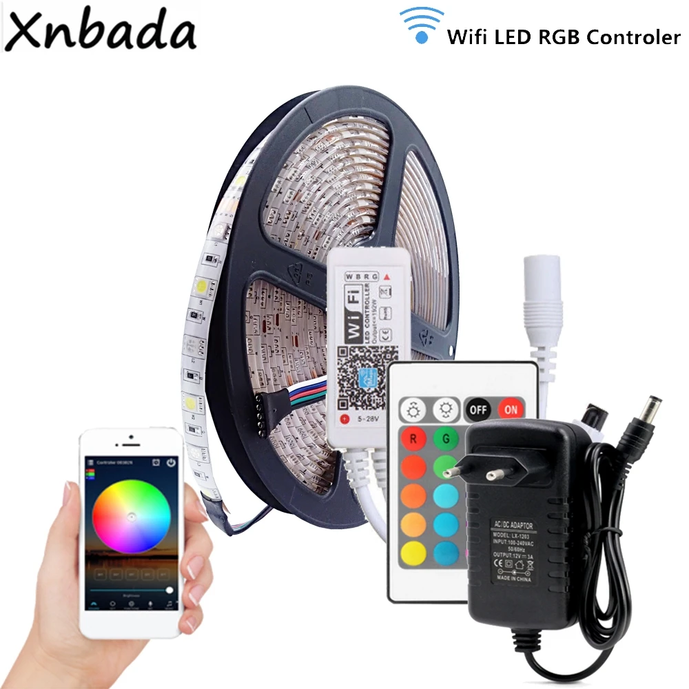 

5 м 5050SMD RGBW Светодиодная лента 60 светодиодов/м гибсветильник Magic Home WIFI RGBW светодиодный контроллер DC12V 3A светодиодный блок питания