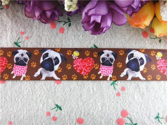 

15100209, 1'' (25mm) 50 yards cute animals pet dog printed grosgrain ribbons cartoon ribbon hair accessories tape
