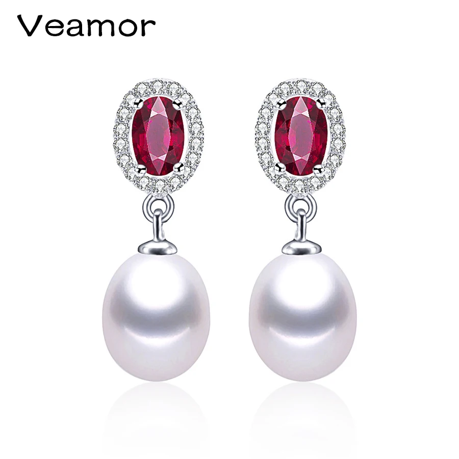 Veamor Высокое качество Свадебные украшения пресноводный жемчуг серьги 925