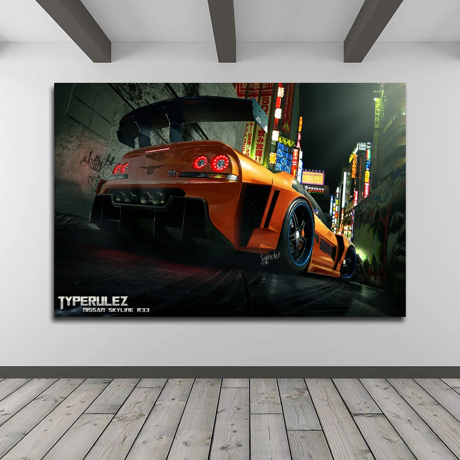Печатная Настенная картина Nissan Skyline GTR R33 спортивные автомобильные обои холст