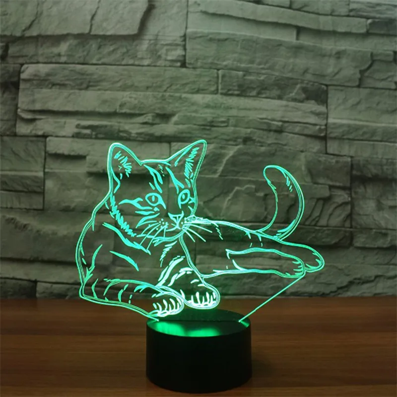 3D светодиодный ночсветильник фигурка кошки в стиле покоя 7 цветов сенсорная