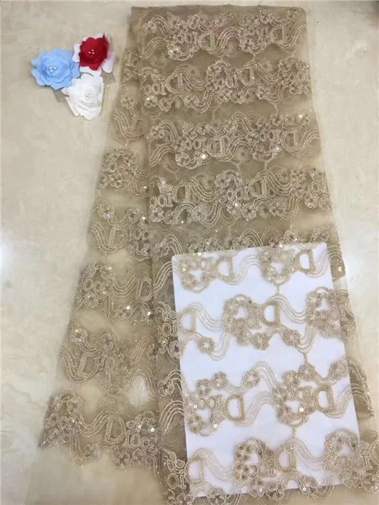 2019 Высокое качество африканская блестка органза кружево ткань желтый