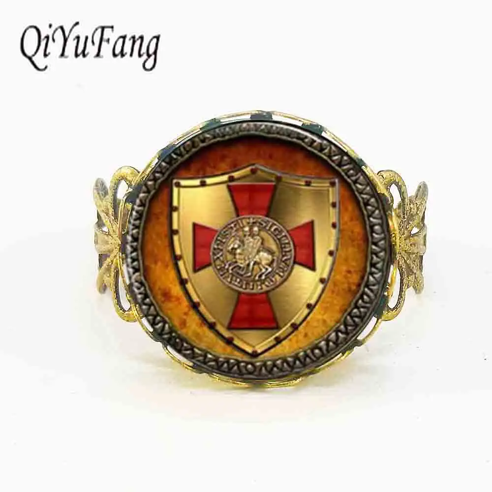 

QiYuFang rings The Knights Templar ring jewelry Glass Cabochon 1pcs/lot charm adjustable steel bronze vintage steampunk for men