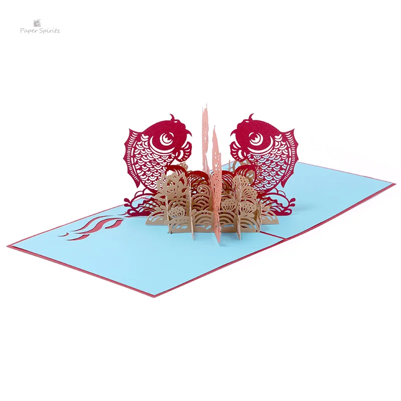 Бумага SPIRITZ рыбы карт 3D лазерная резка Love Pop Up карты с конвертом спасибо