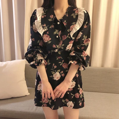 Spring Harajuku Girl Sweet Cute Skirt Sets 2PC Peter Pan Collar Shirts&Mini Suits Two Pieces Students Uniform Dress |