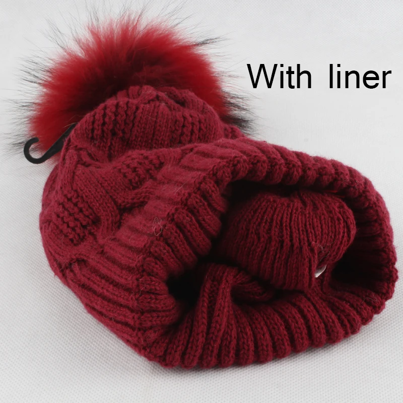 Зимние меховые шапки с помпоном для женщин мяч из натурального меха енота