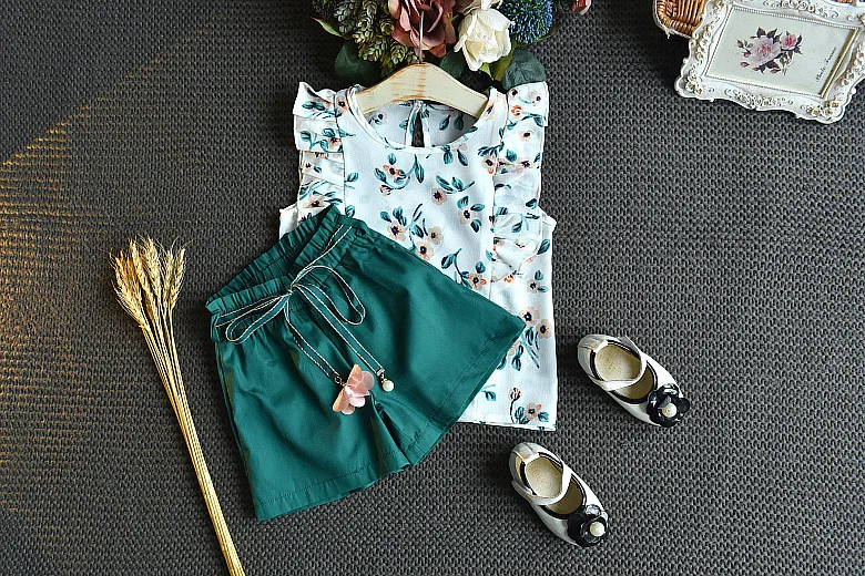 Летние комплекты одежды для девочек детские модные топы на день рождения + шорты