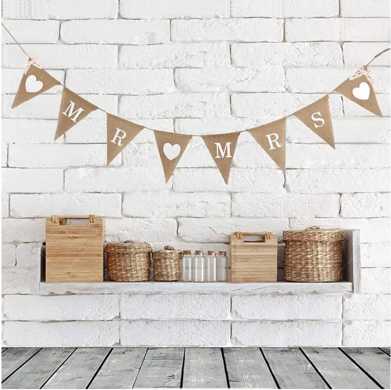 DIY Mr Mrs Burlap Bunting Vintage Rustic Wedding Banner Garland Party Flags Decoration Favors Cake Decor Accessories |