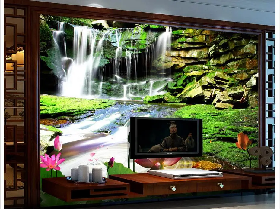 Украшение дома 3d индивидуальные обои водопад лотоса пейзаж ТВ фон фото настенные