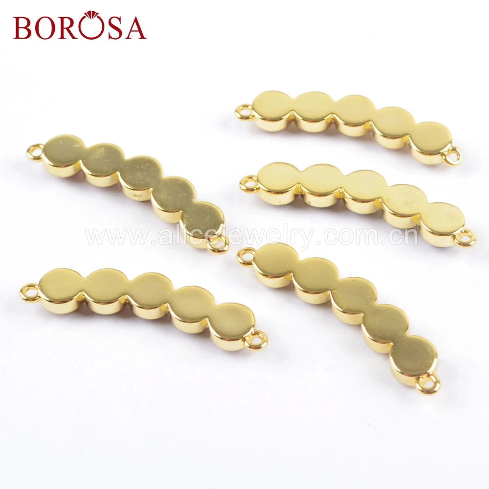 

BOROSA 5PCS Mix Colors Five Round Druzy Beads Gold Bezel Connectors Double Charms Jewelry Findings for Necklace/Bracelet WX1036