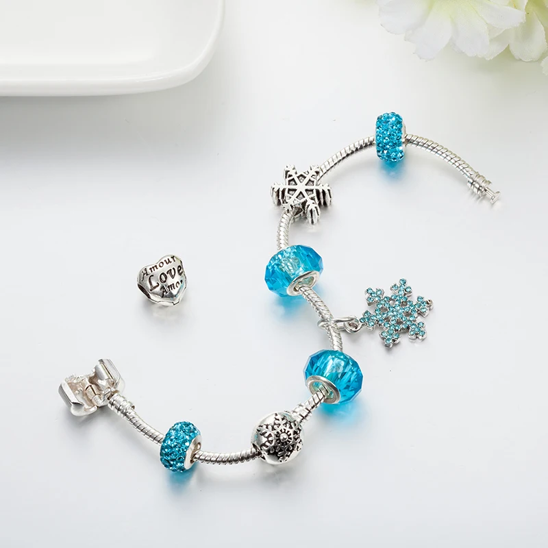 Viovia змея цепочки браслеты и браслет для женщин синий Кристалл Снежинка трава